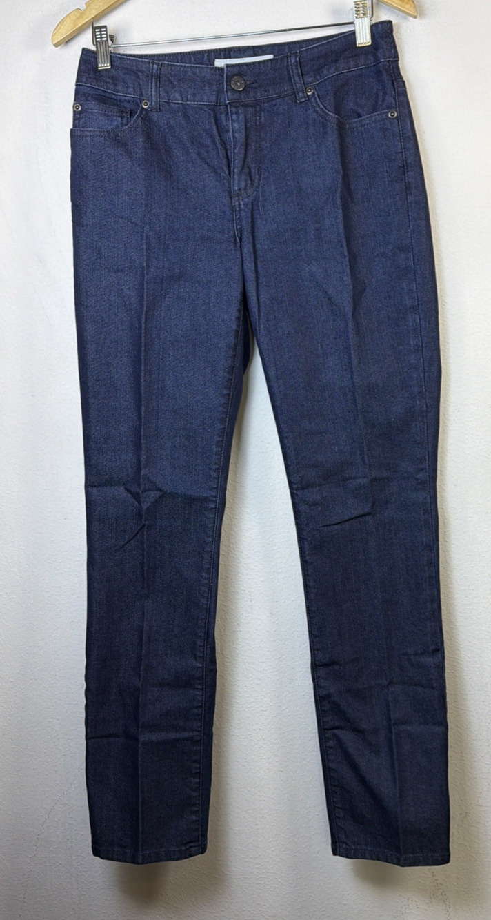 Chico's PLATINUM Dark Wash Denim Jeans Size 4 small ultimate fit slim Luxury